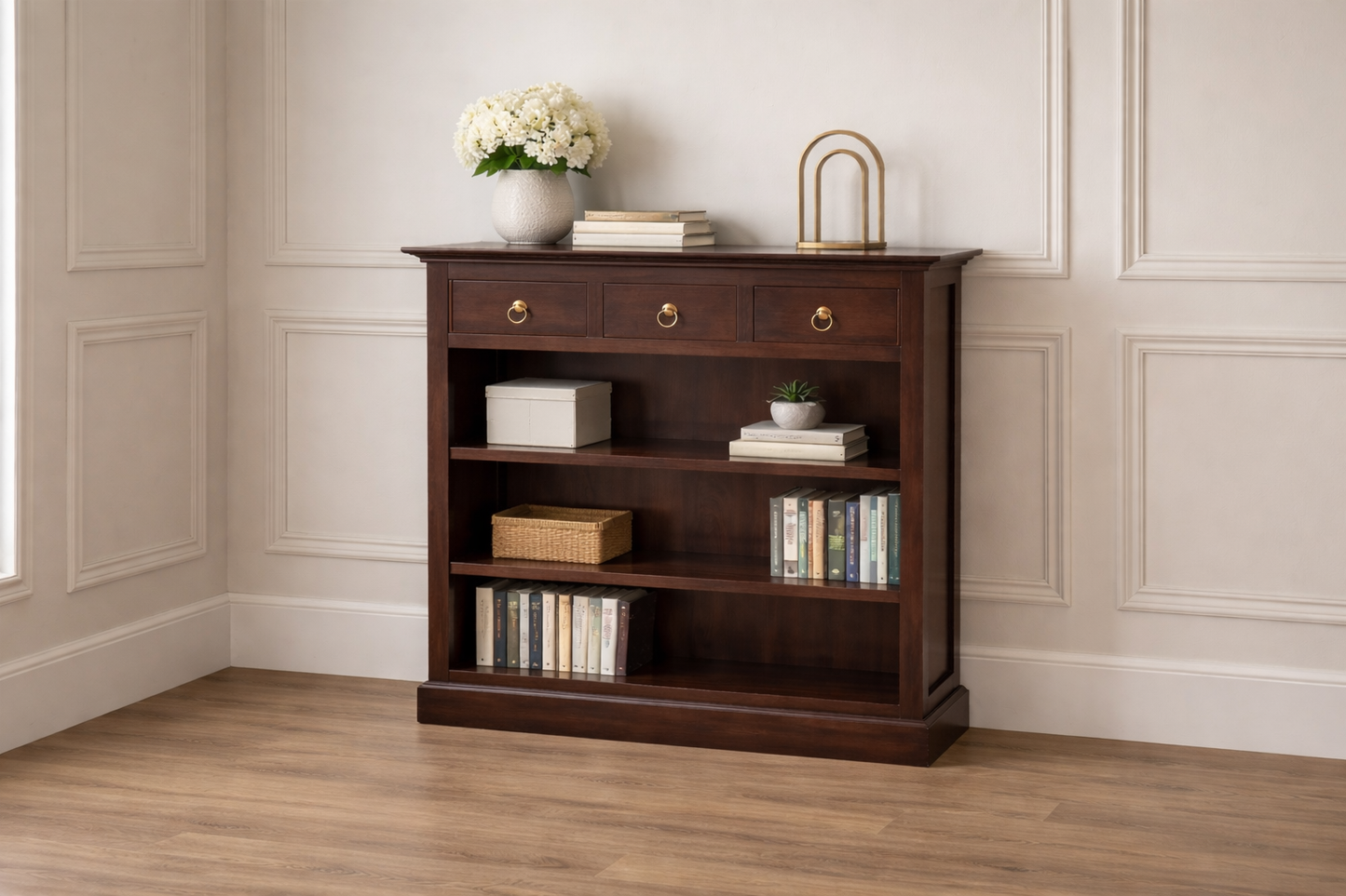 Centry (AUSSIE MADE) Lowline Bookcase With Drawer Collection - Assorted Stained Colours