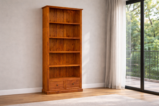 Legions (AUSSIE MADE) Bookcase With 2 Drawers Collection - Assorted Stained Colours