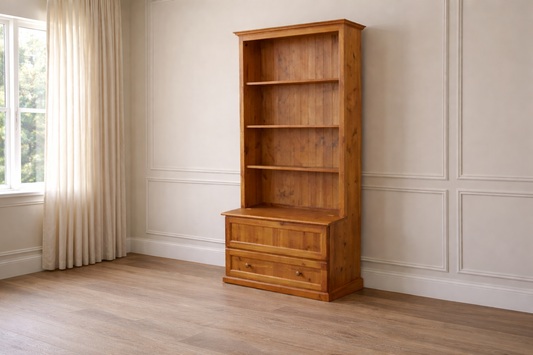 Mudgee (AUSSIE MADE) Bookcase Combo With 2 Blanket (DEEP) Drawers Collection - Assorted Stained Colours