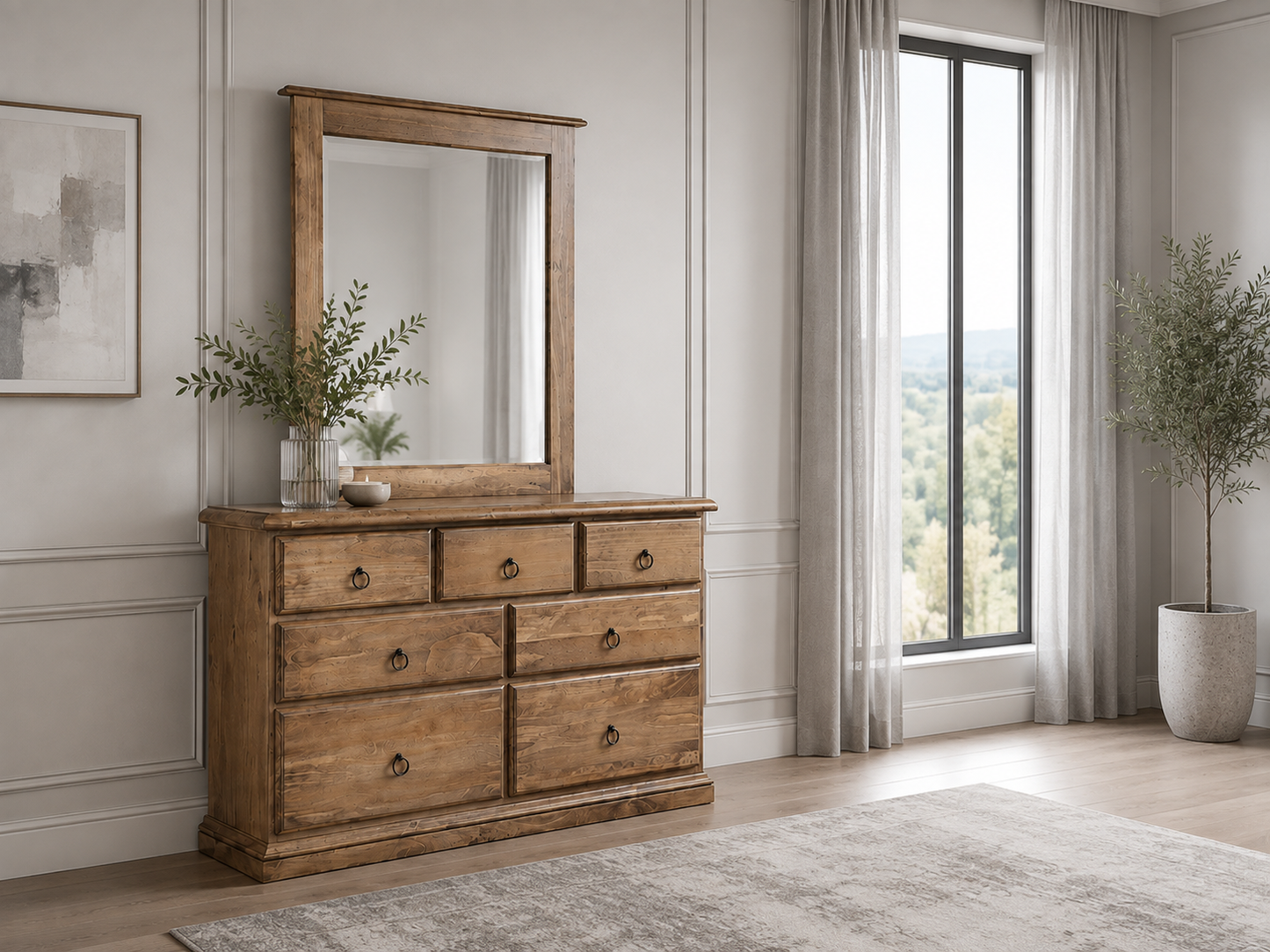 Cronulla (AUSSIE MADE) 7 Drawer Dresser With Mirror - Tassie Oak Combination - Assorted Colours