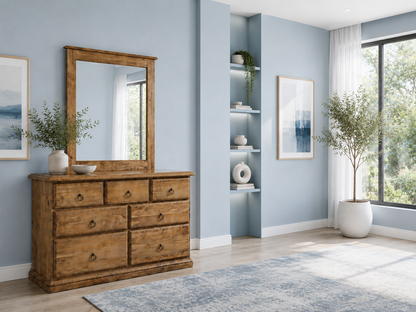 Cronulla (AUSSIE MADE) 7 Drawer Dresser With Mirror - Tassie Oak Combination - Assorted Colours