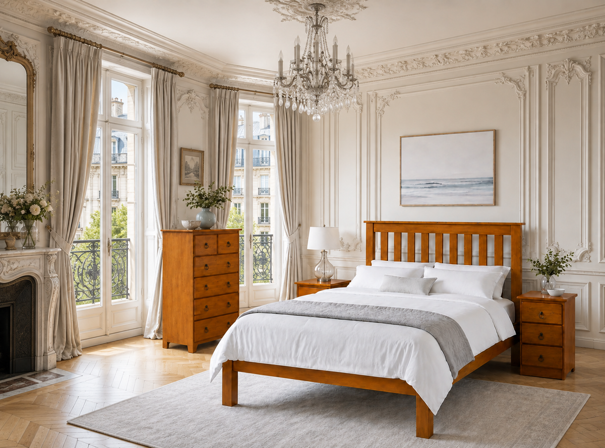 King Single Cronulla / Vegas Bed With Dooner Foot - Baltic (PICTURED) , Greywash , Walnut