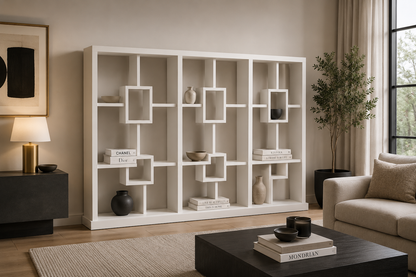 Puncho Bookcase / Room Divider + 6 Box In The Middle - 1800(H) X 2700(W) X 280(D) - 3 Section - Pigeon Paired - Assorted Painted Colours