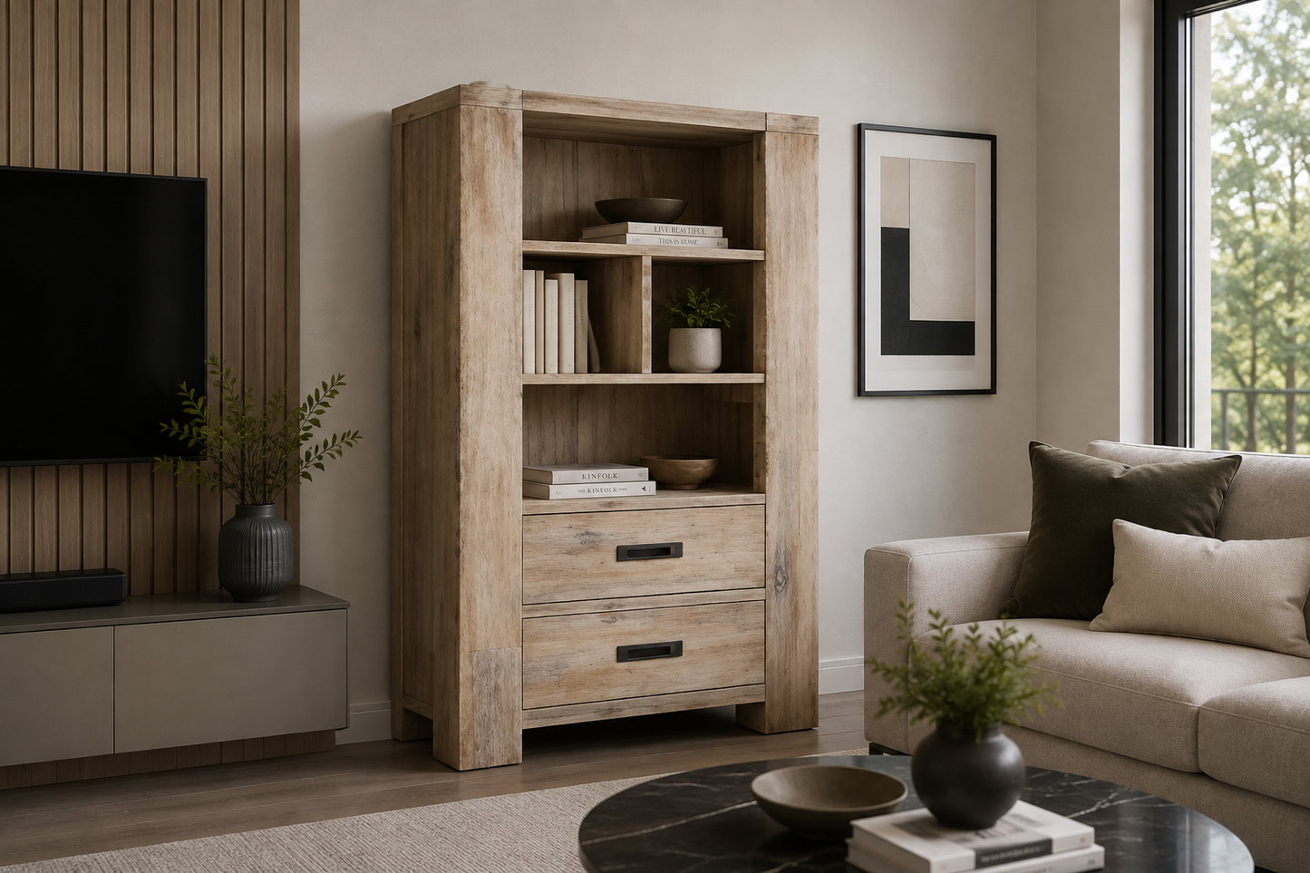 Oyster Bay (AUSSIE MADE) Bookshelf With 2 Drawers Collection - Assorted Stained Colours