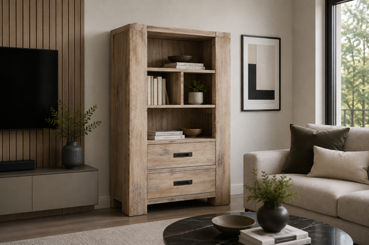 Oyster Bay (AUSSIE MADE) Bookshelf With 2 Drawers Collection - Assorted Stained Colours