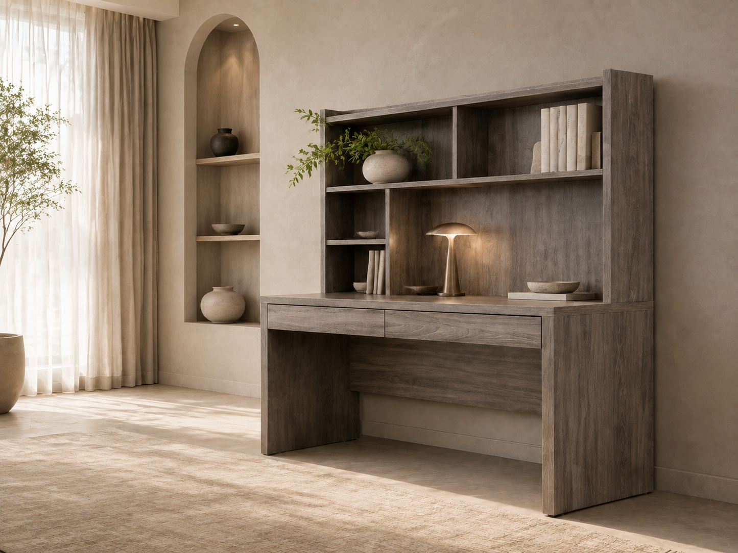 Denzel Study Desk With Hutch - 1515(H) X 1200(W) X 580(D) - Grey Oak