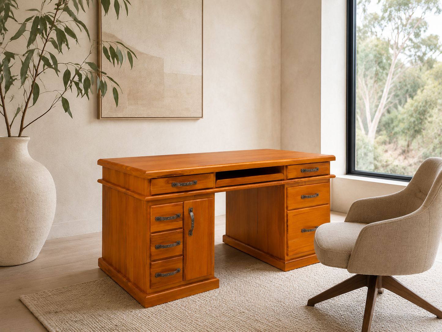 Jamaica (AUSSIE MADE) Desk With 7 Drawers & 1 Door - 1650(W) X 830(D) - Assorted Stained Colours