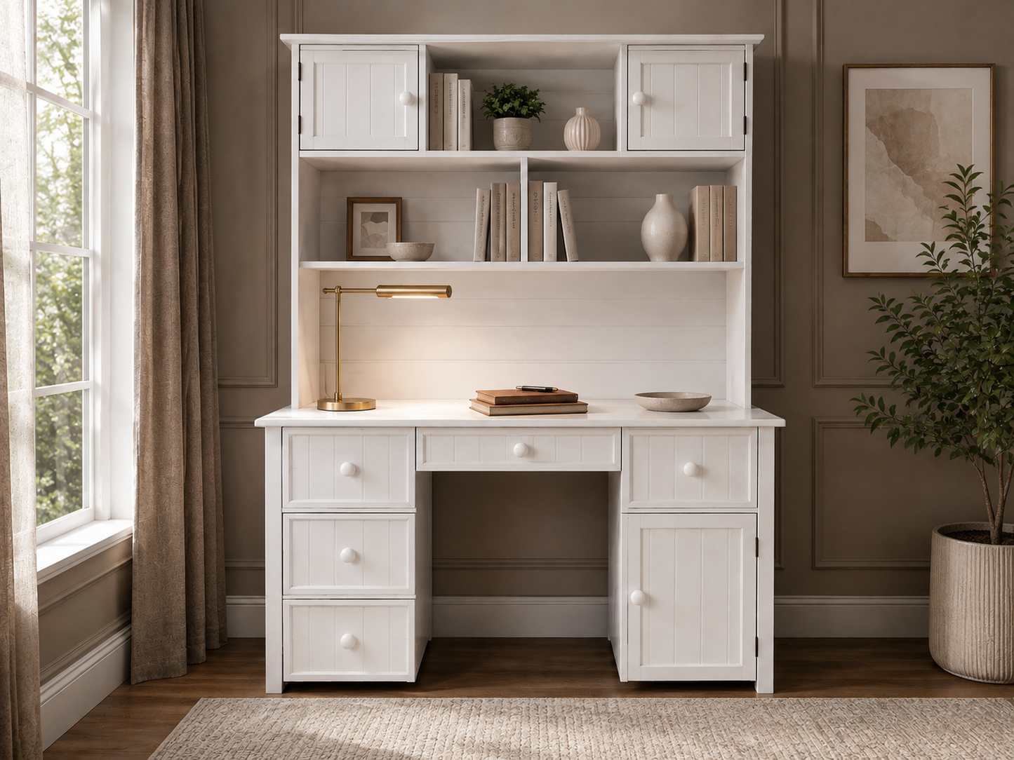 George (AUSSIE MADE) Desk & Hutch With Picture Frame Drawer Fronts Collection - Assorted Painted Colours