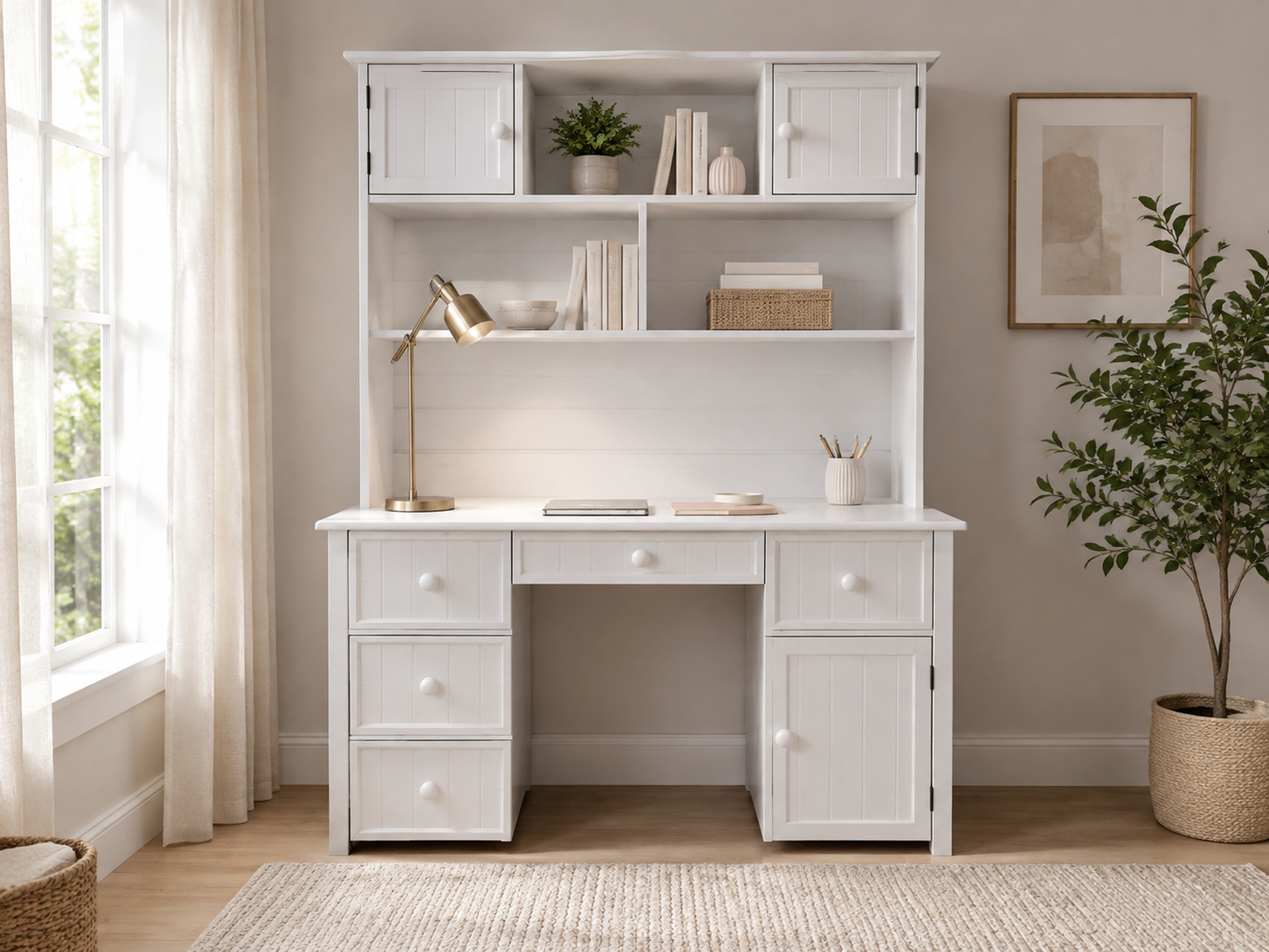 George (AUSSIE MADE) Desk & Hutch With Picture Frame Drawer Fronts Collection - Assorted Painted Colours
