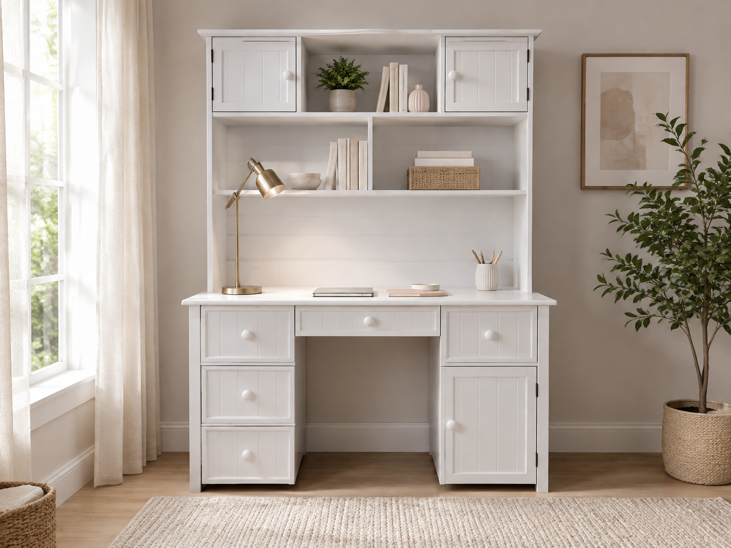 George (AUSSIE MADE) Desk & Hutch With Picture Frame Drawer Fronts Collection - Assorted Painted Colours