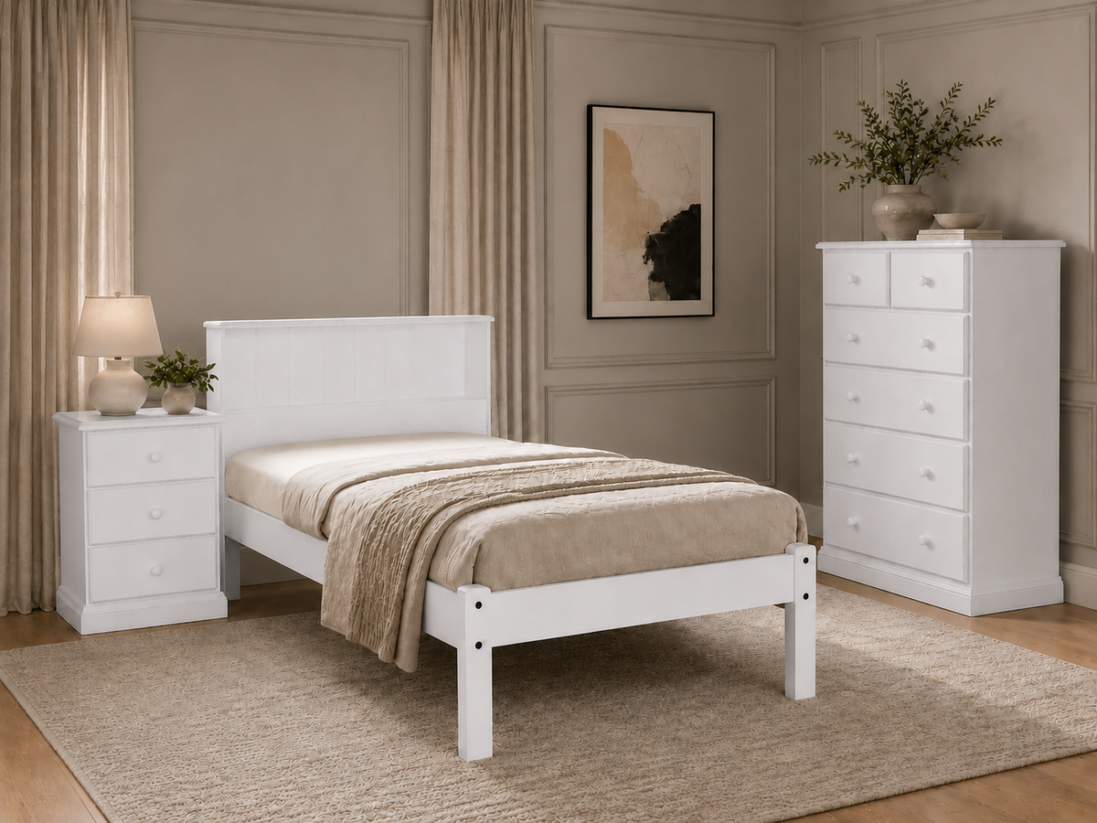 Single (AUSSIE MADE) Bookend Deluxe Bed - White, Antique White, Whitewash & Brushed Colour Options
