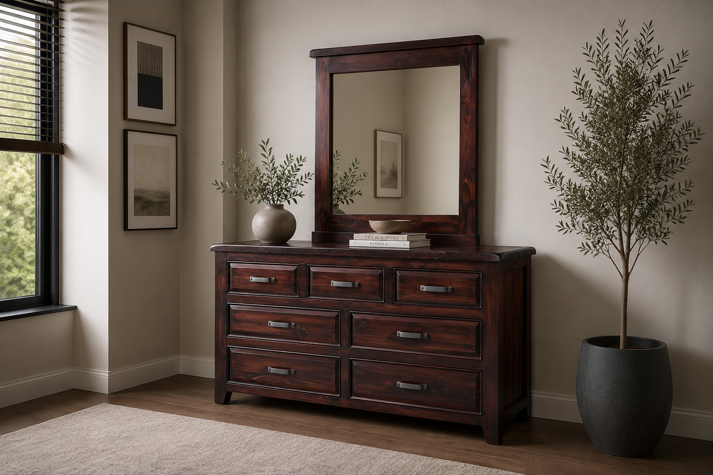 Sydneyside Dressing Table With Mirror - 1925(H) X 1425(W) - Walnut