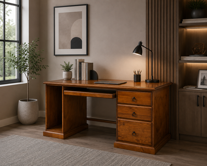 Noosa (AUSSIE MADE) 3 Drawer Desk With Tower (REVERSIBLE) & Keyboard Slide Collection - Assorted Stained Colours