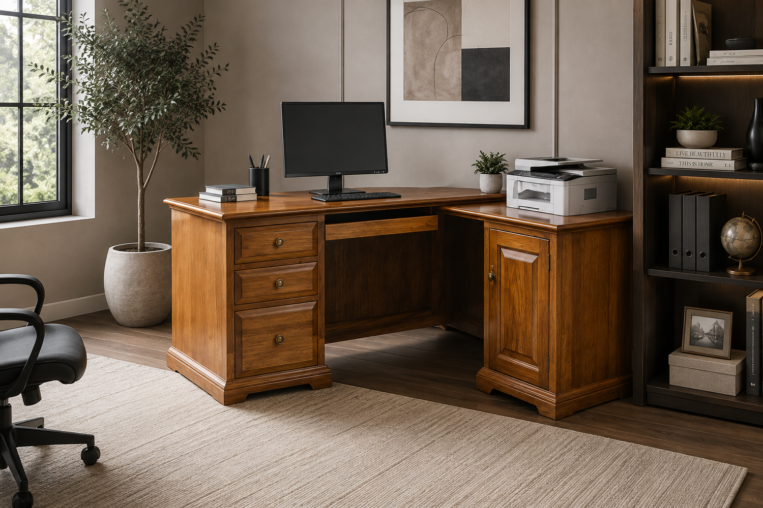 Churachs (AUSSIE MADE) Corner Computer Desk With Keyboard Slide Collection - Assorted Stained Colours