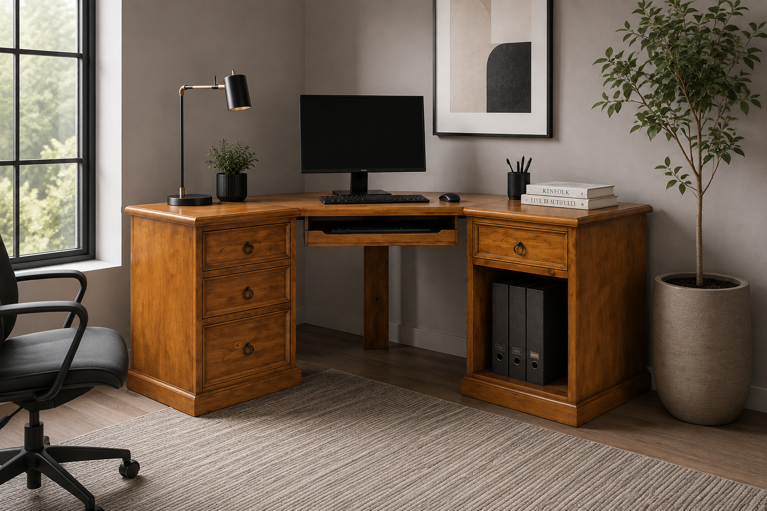 Jackson (AUSSIE MADE) 3 Piece Corner Computer Desk With Keyboard Slide Collection - Assorted Stained Colours