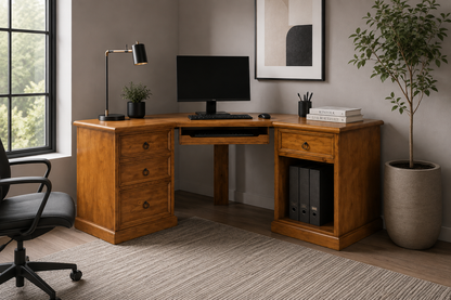 Jackson (AUSSIE MADE) 3 Piece Corner Computer Desk With Keyboard Slide Collection - Assorted Stained Colours