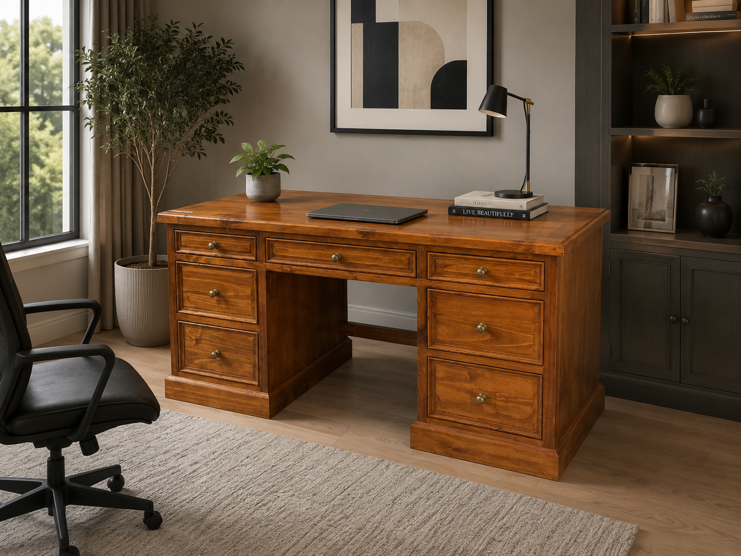 Devlin (AUSSIE MADE) Desk With Picture Frame Collection - Assorted Stained Colours