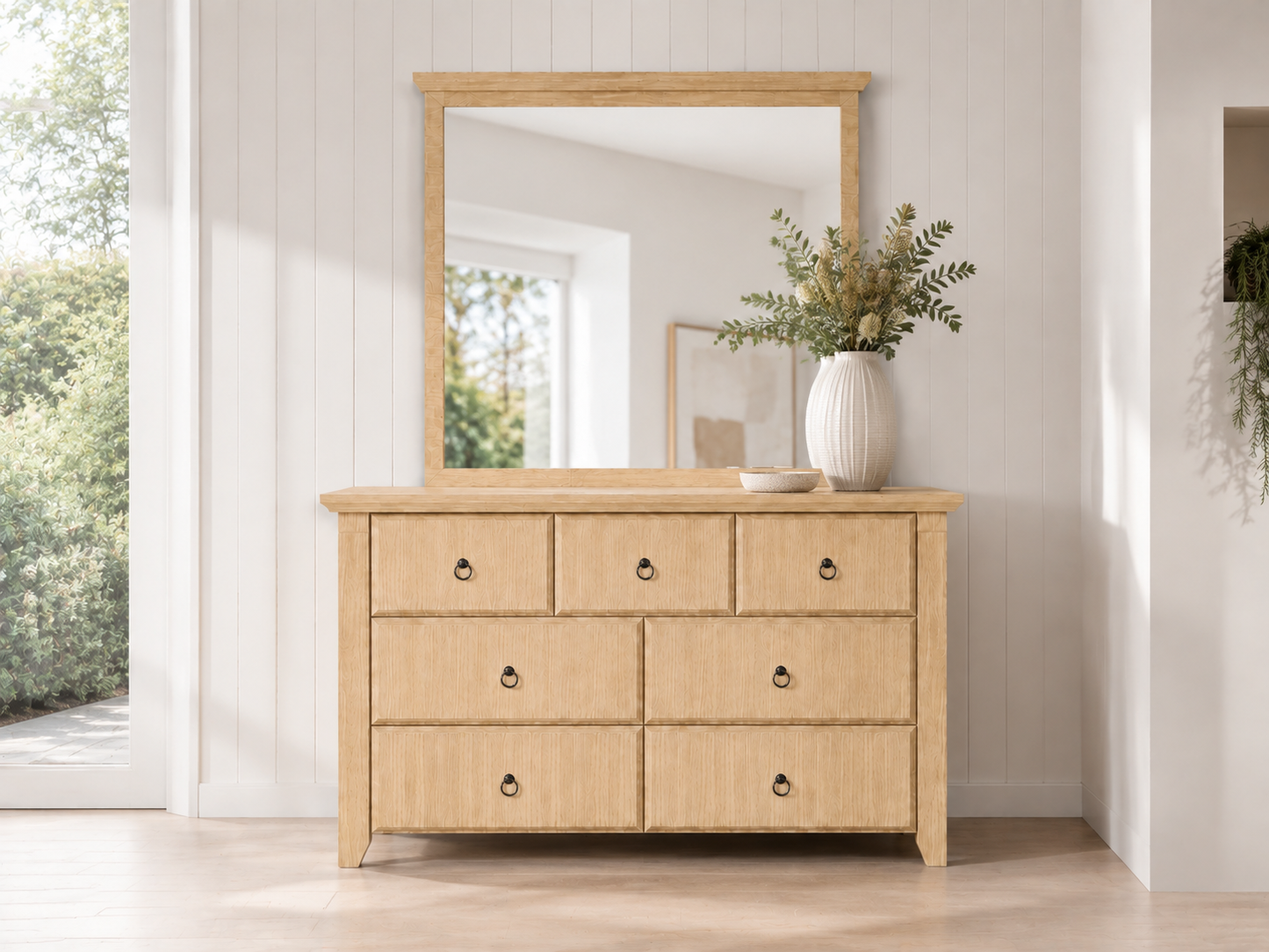 Manilla (AUSSIE MADE) 7 Drawer Dressing Table With Mirror - Tassie Oak Combination - Assorted Colours