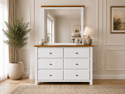 Durant (AUSSIE MADE) 6 Drawer Dressing Table With Mirror - 1630(H) X 1200(W) X 450(D) - Assorted Colours