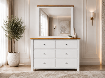 Durant (AUSSIE MADE) 6 Drawer Dressing Table With Mirror - 1630(H) X 1200(W) X 450(D) - Assorted Colours