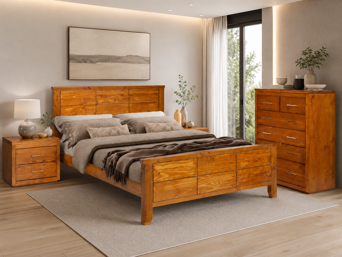Queen Narrabeen Bed - Baltic(#215) (PICTURED), Walnut (#219) Or Greywash (#501)