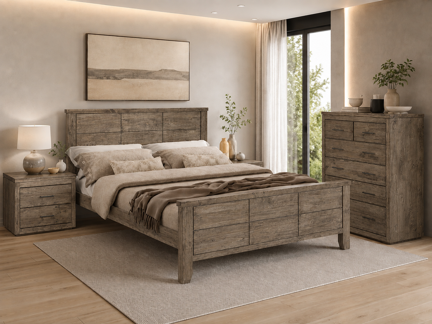 Queen Narrabeen Bed - Baltic(#215) (PICTURED), Walnut (#219) Or Greywash (#501)