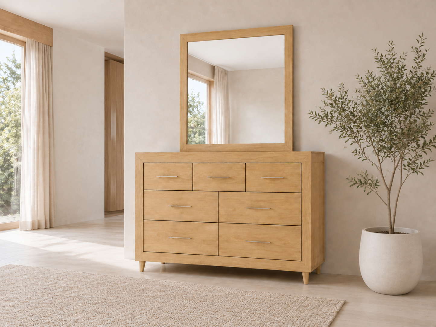 Carnival (AUSSIE MADE) 7 Drawer Dressing Table With Mirror - Tassie Oak Combination - Assorted Colours