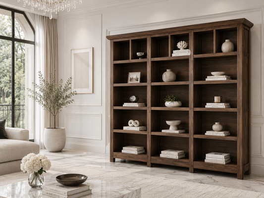 Principle Bookcase - 1800(H) X 2700(W) X 330(D) - Pigeon Paired (3 SECTIONS) - Tassie Oak Combination - Assorted Colours