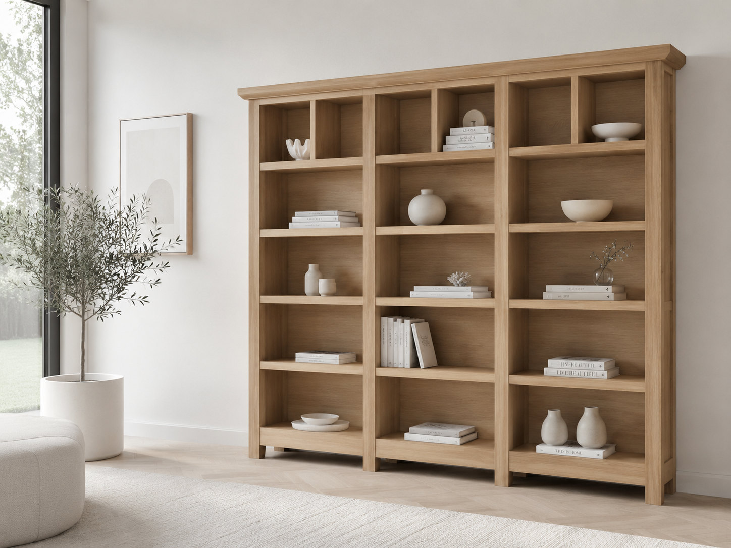 Principle Bookcase - 1800(H) X 2700(W) X 330(D) - Pigeon Paired (3 SECTIONS) - Assorted Colours