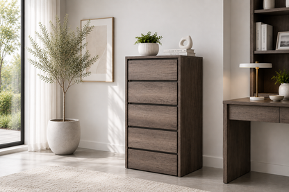Keswick / Resort 5 Drawer Tallboy Chest (16-8-15-20-15-14) - 1237(H) X 700(W) - Charcoal Oak