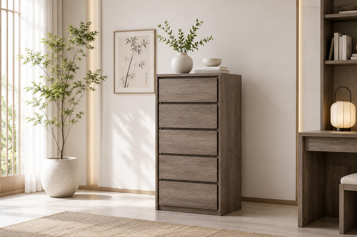 Keswick / Resort 5 Drawer Tallboy Chest (16-8-15-20-15-14) - 1237(H) X 700(W) - Charcoal Oak