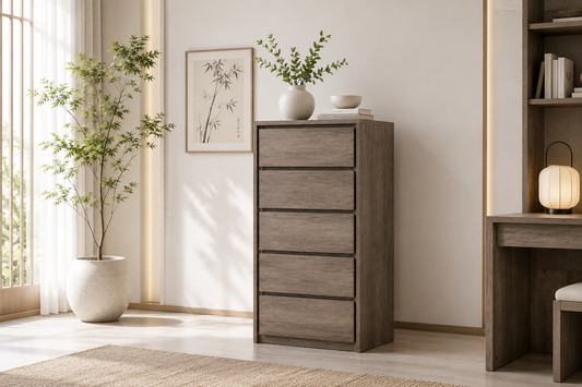 Keswick / Resort 5 Drawer Tallboy Chest (16-8-15-20-15-14) - 1237(H) X 700(W) - Charcoal Oak