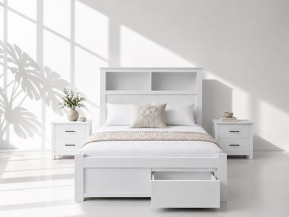 King Single Jessy Bookend Bed With 2 Drawers - White , Blackwood Or Walnut