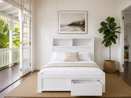King Single Jessy Bookend Bed With 2 Drawers - White , Blackwood Or Walnut