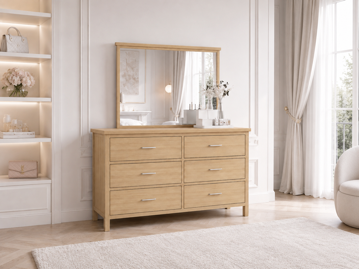 Belrose (AUSSIE MADE) Dressing Table With Mirror - Tassie Oak Combination - Assorted Colours