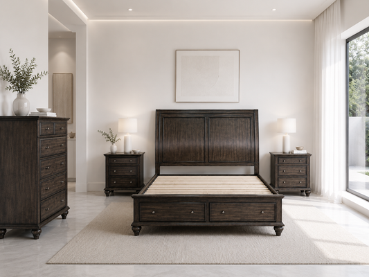 Ruden King 4 Piece Tallboy Bedroom Suit (8221) Bed With 2 Footend Drawers (MODEL - 7-5-15-18-7-9-1) - Burnished Cherry