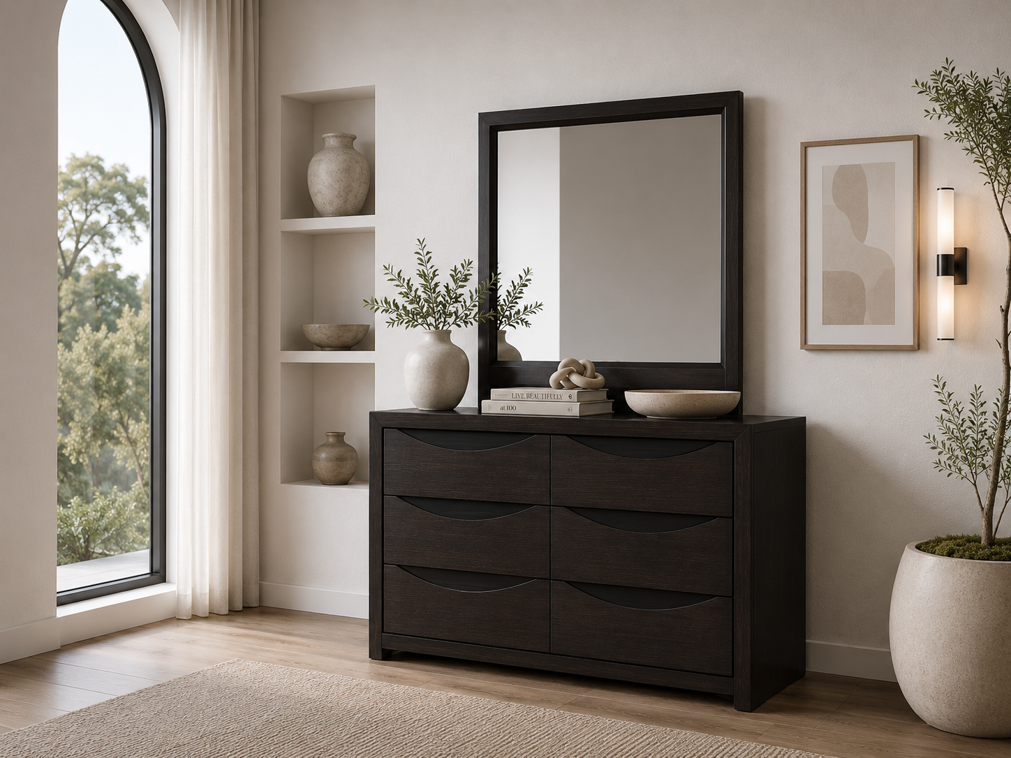 Evita 6 Drawer Dresser Table -1800(H) X 1200(W) - Walnut