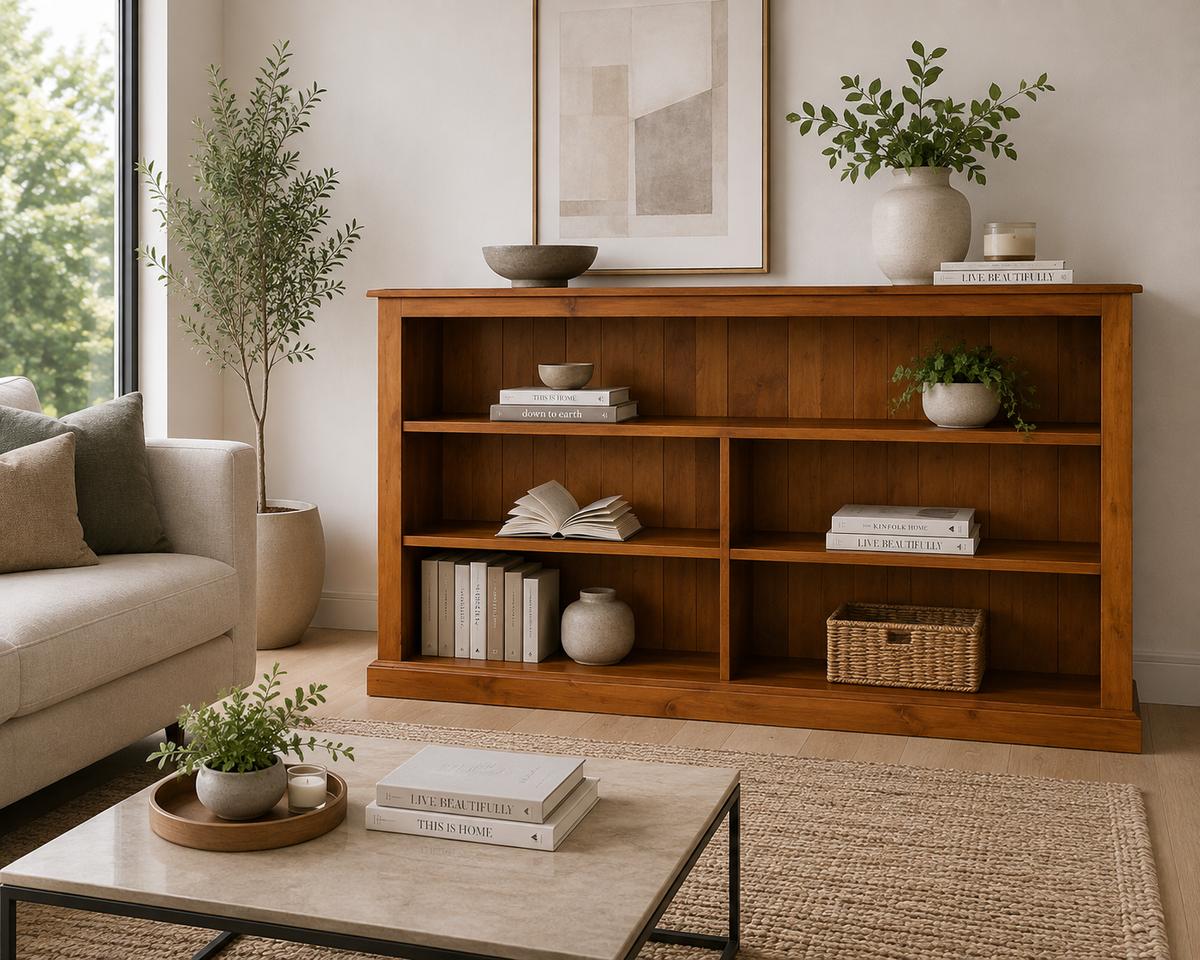 Mudgee (AUSSIE MADE) Standard Lowline With 40mm Facings Bookcase Collection - Assorted Stained Colours