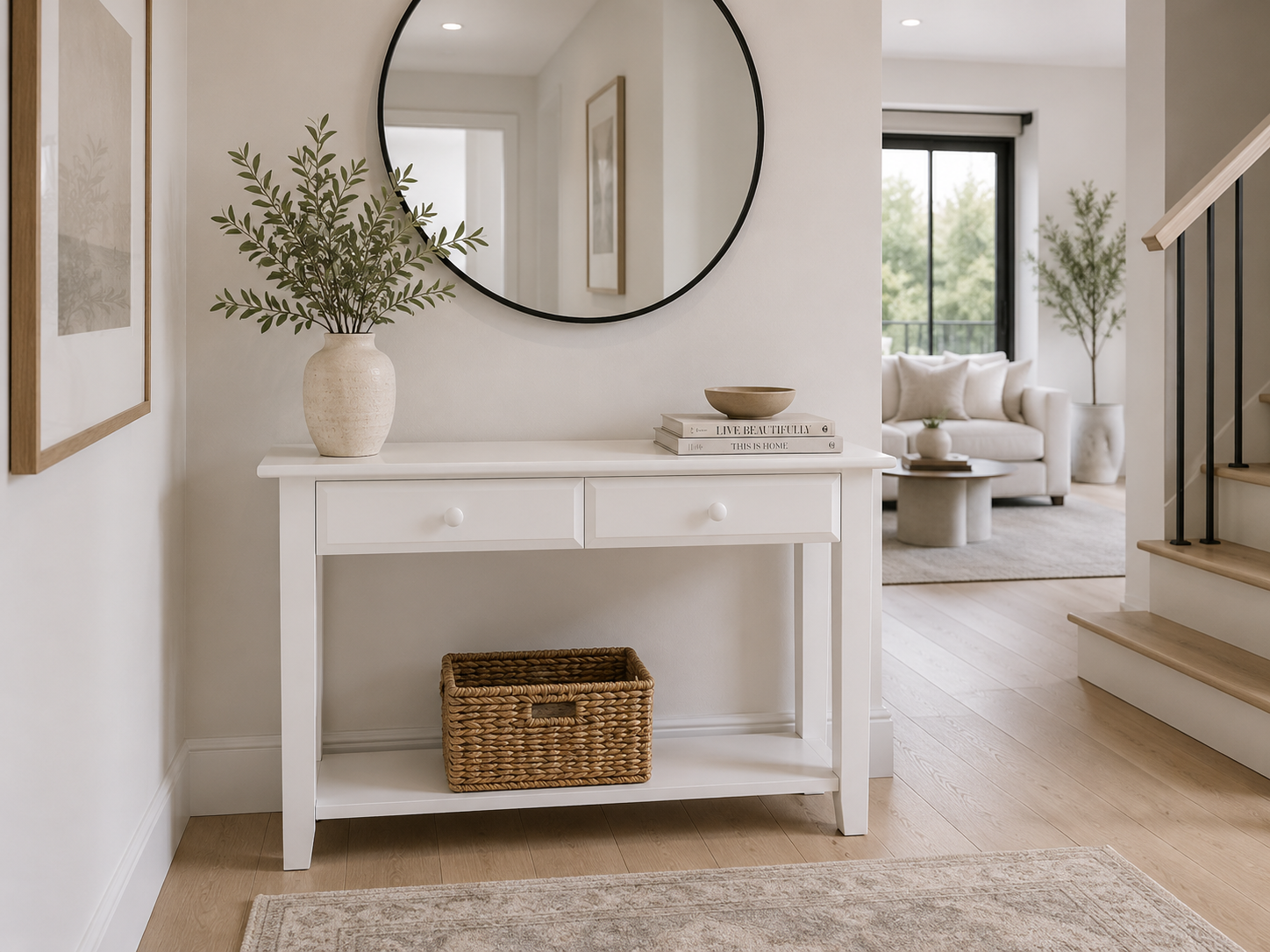 Manilla (AUSSIE MADE) Hall Table / Console With 2 Drawers & Magazine Rack - 900(H) X 1200(W) - White, Antique White, Whitewash & Brushed Colours