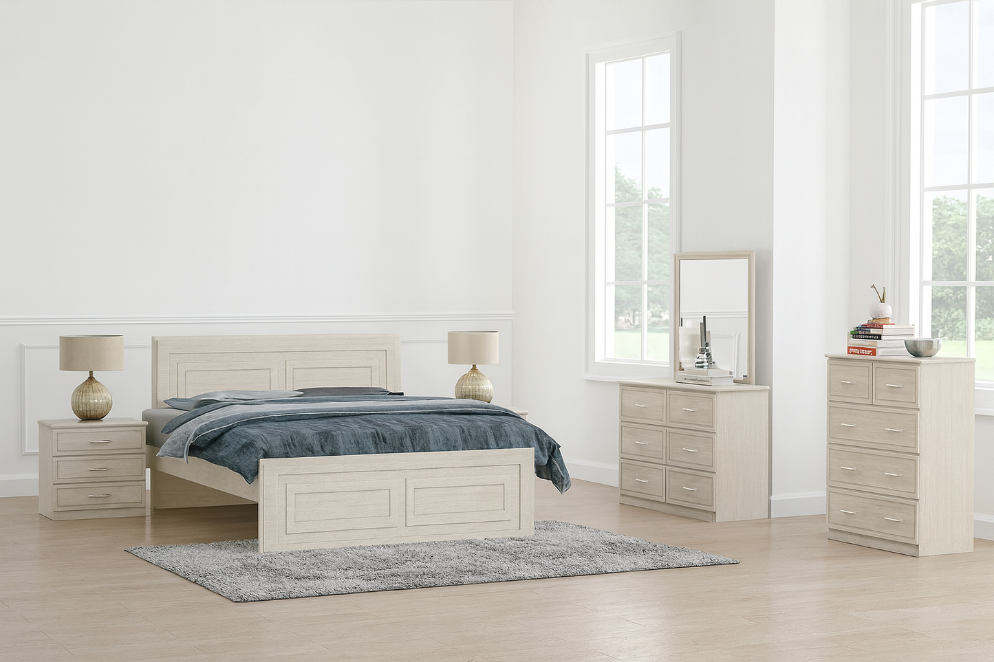 DOUBLE OR QUEEN SAMIRA (CUSTOM MADE) 3 PIECE (BEDSIDE) BEDROOM SUITE - ASSORTED COLOURS