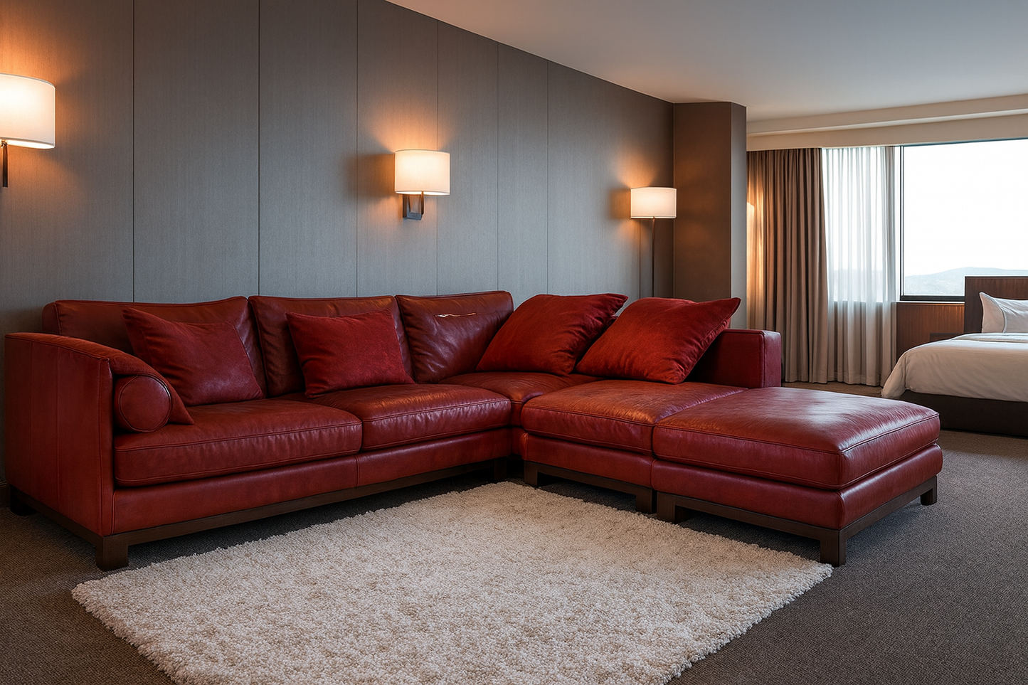 Larry Leatherette 2 Seater + 1 Seater + Lhs/rhs Chaise - Red