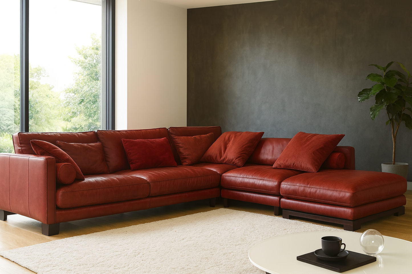 Larry Leatherette 2 Seater + 1 Seater + Lhs/rhs Chaise - Red