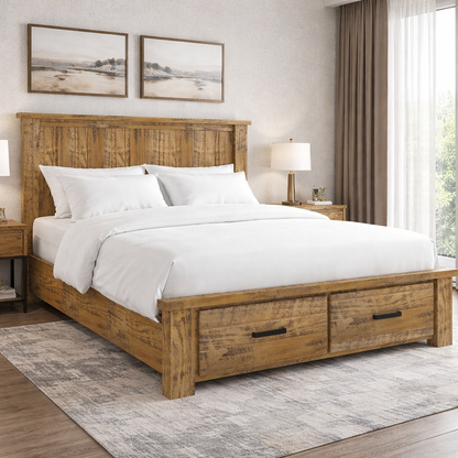 HOUSTON QUEEN 3 PIECE (BEDSIDE) BEDROOM SUITE WITH 2 UNDER BED DRAWERS - RUSTIC OAK