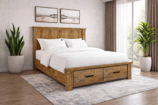 HOUSTON QUEEN 6 PIECE (DRESSER) BEDROOM SUITE WITH 2 UNDER BED DRAWERS - RUSTIC OAK