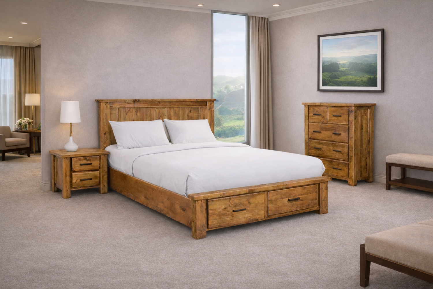 King Single Houston (AUSSIE MADE) Timber Bed With 1 Under Bed Storage Drawer - Assorted Stained Colours
