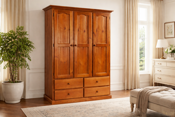 Mudgee (AUSSIE MADE) Wardrobe With 3 Doors / 4 Drawers Wardrobe Collection - Assorted Stained Colours
