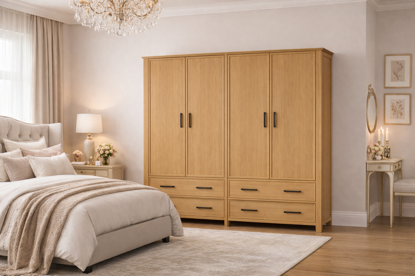 Sydneyside (AUSSIE MADE) 4 Door / 4 Drawer Wardrobe All Hanging Pigeon Paired (3 SECTION) Collection - Tassie Oak Combination - Assorted Colours