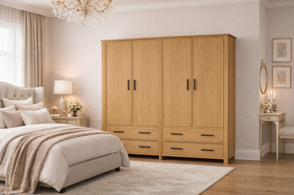 Sydneyside (AUSSIE MADE) 4 Door / 4 Drawer Wardrobe All Hanging Pigeon Paired (3 SECTION) Collection - Tassie Oak Combination - Assorted Colours