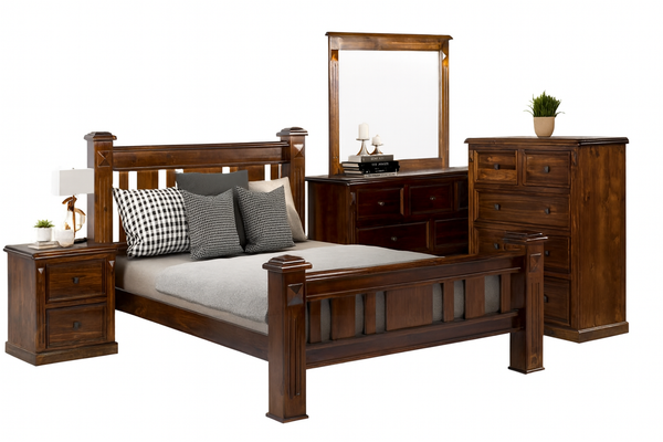 LEGIONS KING 6 PIECE (THE LOT) BEDROOM SUITE - NUTMEG OR WALNUT (PICTURED)