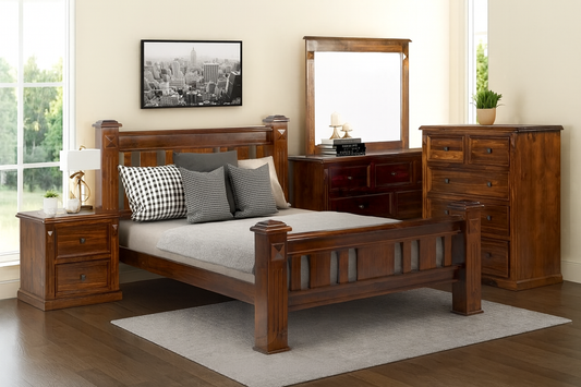 Legions Queen 5 Piece (DRESSER) Bedroom Suite - Baltic Or Walnut (PICTURED)